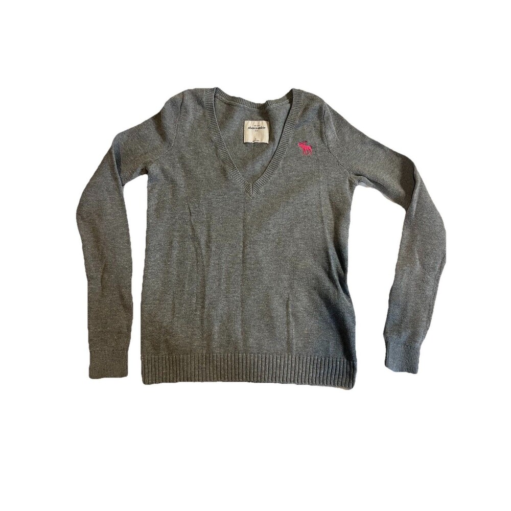 Abercrombie Fitch Girls Large Gray Sweater Pink Embroidered Logo